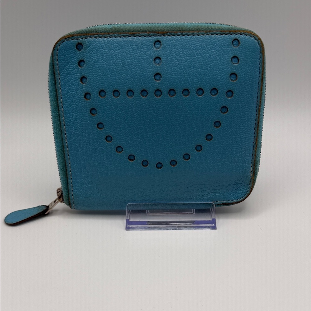 Hermes Hermès Evelyne Blue Compact Zip Wallet